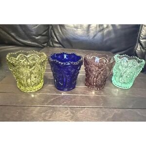 VTG Imperial Glass Tooth Pick Holders Set Light Green, Blue, Turquoise, Purple‎